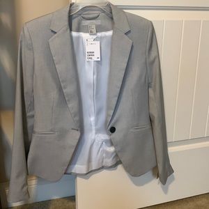 H&M black/white plaid blazer w/ single black button